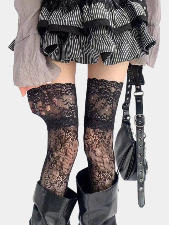 Изящные длинные кружевные чулки – Over-Knee - 