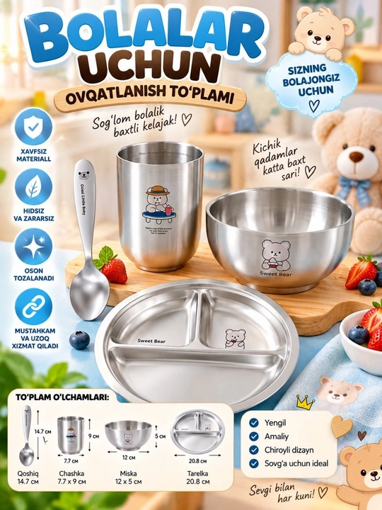 Набор посуды для детей — 4 предмета - 