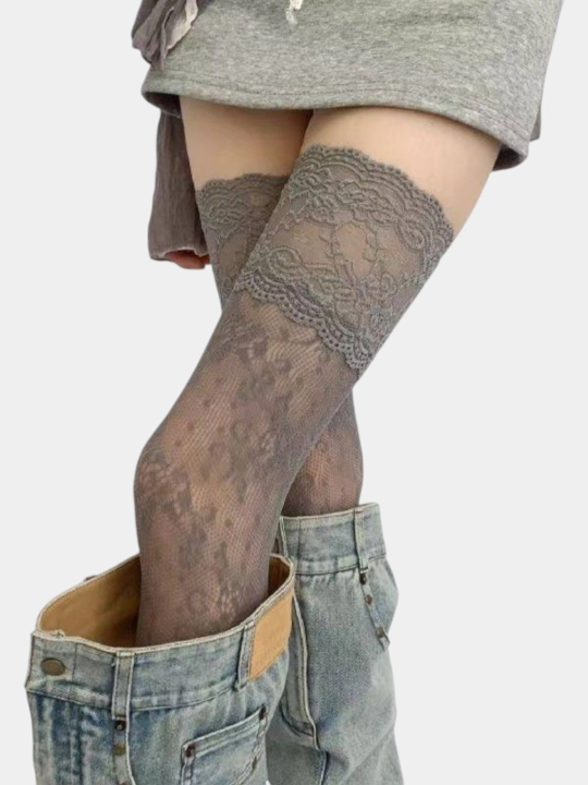 Изящные длинные кружевные чулки – Over-Knee - 