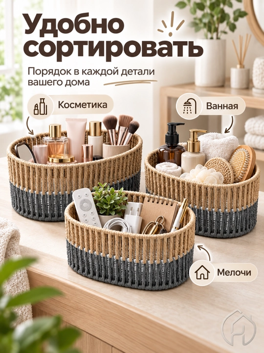 Набор корзин-органайзеров для хранения вещей и мелочей, 3 шт, 3 размера db-140-122