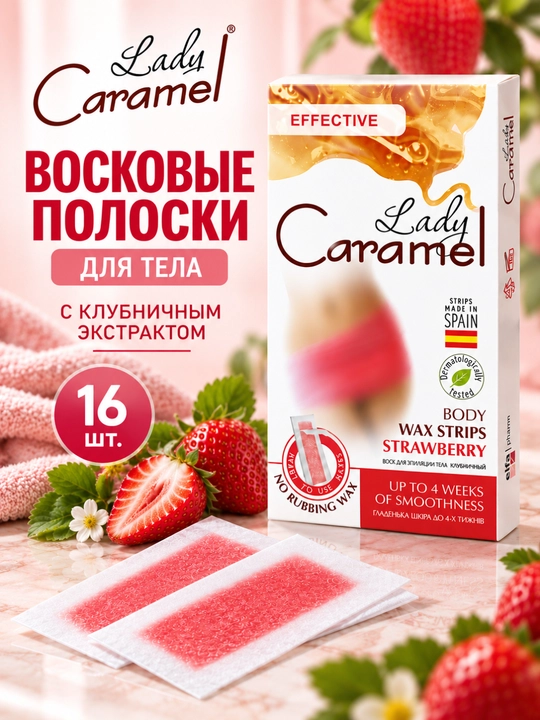 Tana epilyatsiyasi uchun mumi Lady Caramel, 16 ta chiziq, 2 ta salfetka - 