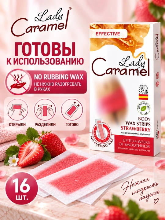 Воск для эпиляции тела Lady Caramel, 16 полосок, 2 салфетки