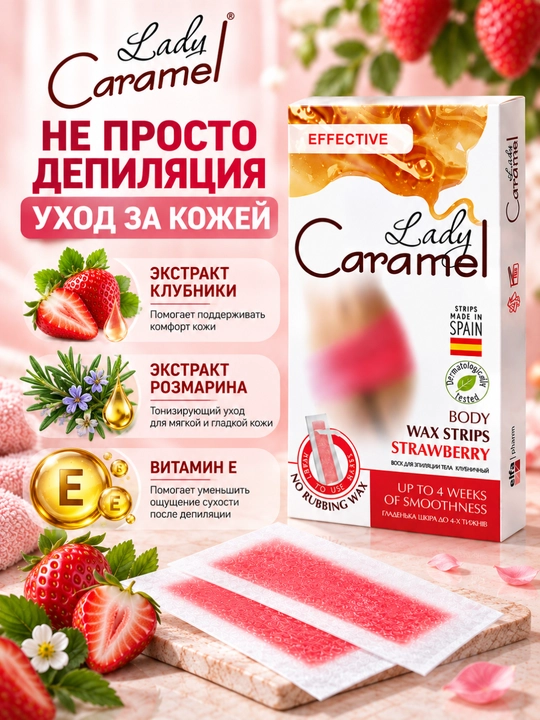 Воск для эпиляции тела Lady Caramel, 16 полосок, 2 салфетки