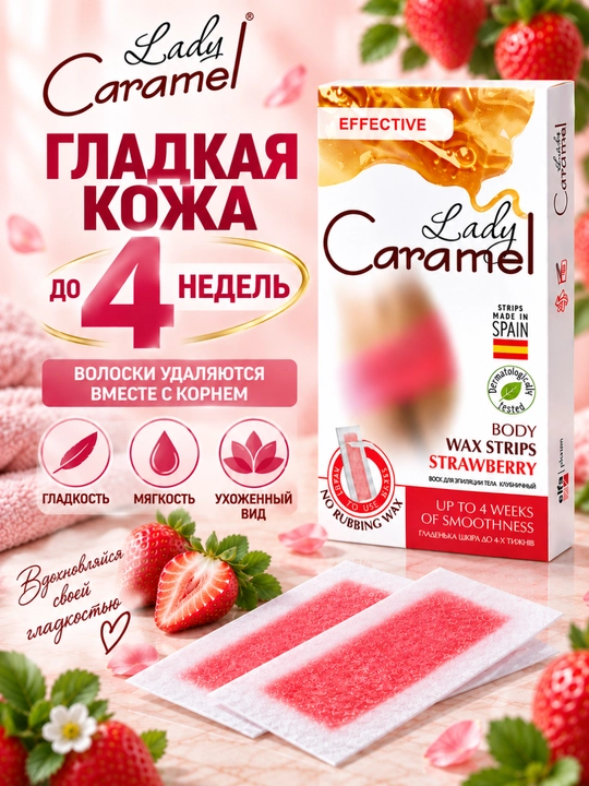 Воск для эпиляции тела Lady Caramel, 16 полосок, 2 салфетки