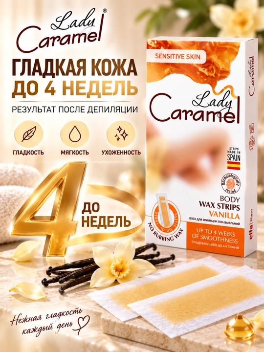 Воск для эпиляции тела Lady Caramel, 16 полосок, 2 салфетки