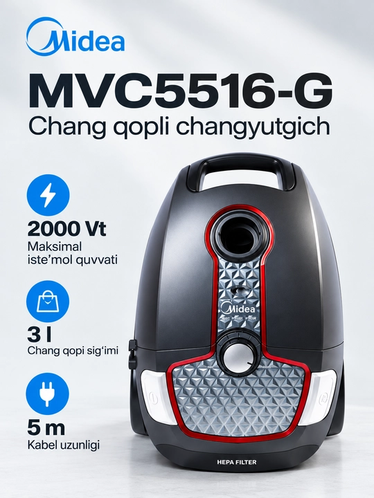 Midea MVC5516-G changyutgich, 3 l chang qopi, maksimal quvvati 2000 Vt - 