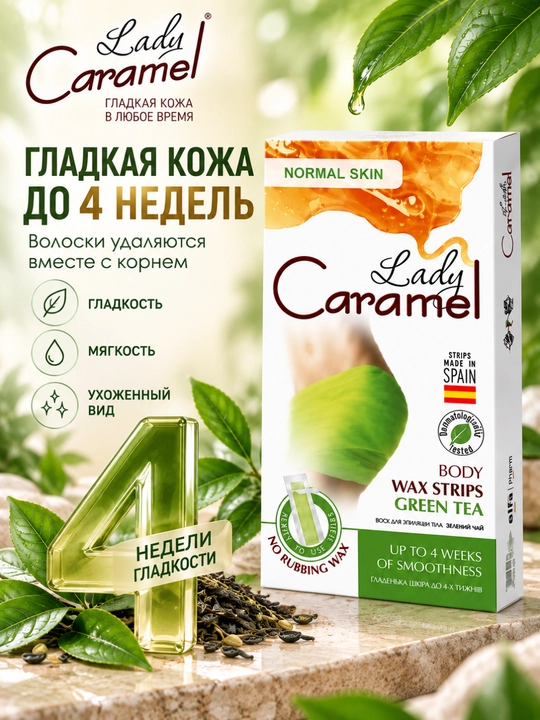 Воск для эпиляции тела Lady Caramel, 16 полосок, 2 салфетки