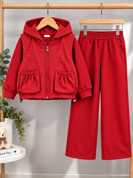 Qizlar troykasi, 3 talik pijak shim kostyum, qora polyester komplekt