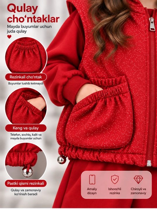 Qizlar troykasi, 3 talik pijak shim kostyum, qora polyester komplekt