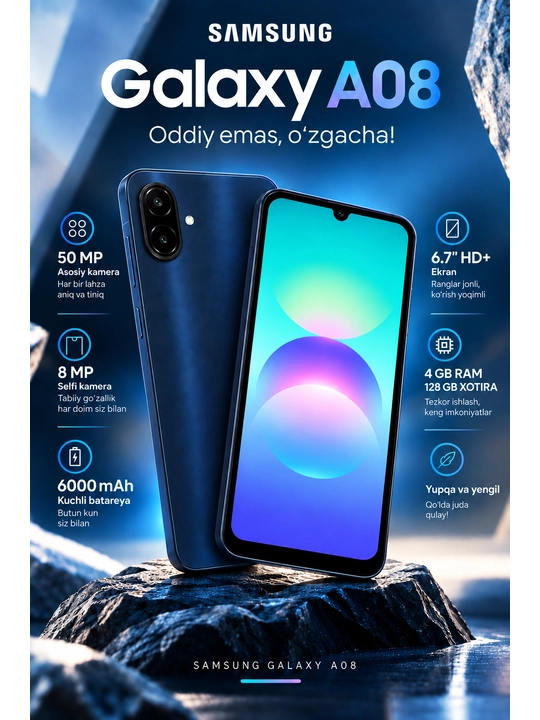 Samsung Galaxy A08 4/128 ГБ, 6.7″ 90 Гц, камера 50 Мп, 6000 мАч, Dual SIM - 