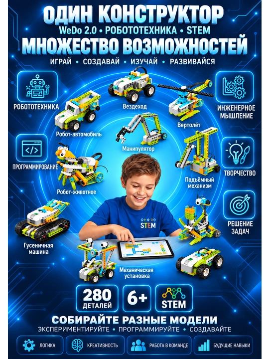 LeGo WeDo 2.0 Smart HUB с аккумулятором, 2 мотора, конструктор для робототехники,