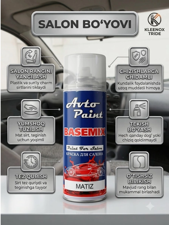 Matiz uchun salon va tarpeda bo'yog'i Basemix, plastik restavratsiya spreyi, 400 ml