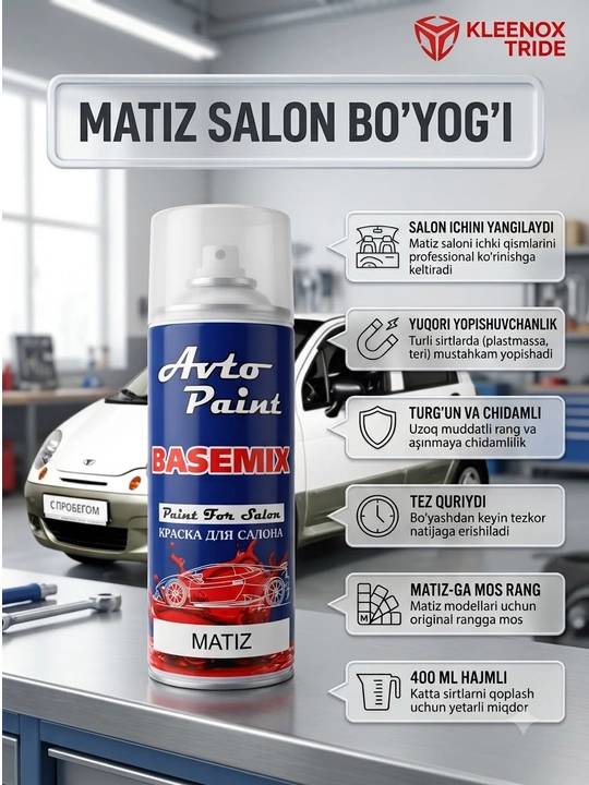 Matiz uchun salon va tarpeda bo'yog'i Basemix, plastik restavratsiya spreyi, 400 ml - 