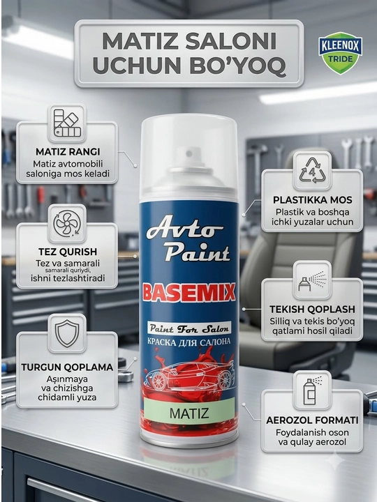 Matiz uchun salon va tarpeda bo'yog'i Basemix, plastik restavratsiya spreyi, 400 ml