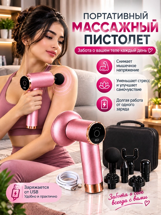 Массажер пистолет 5/1 антистресс, для шеи, плеч, спины, ног и рук, мини, USB-зарядка