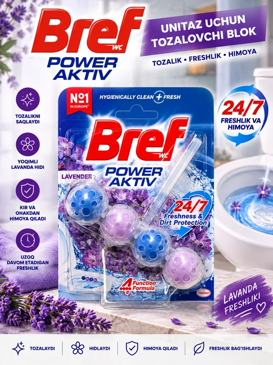 Bref Power Aktiv Classic —Dezinfeksiya va xushbo'ylashtirish uchun unitaz chetiga - 