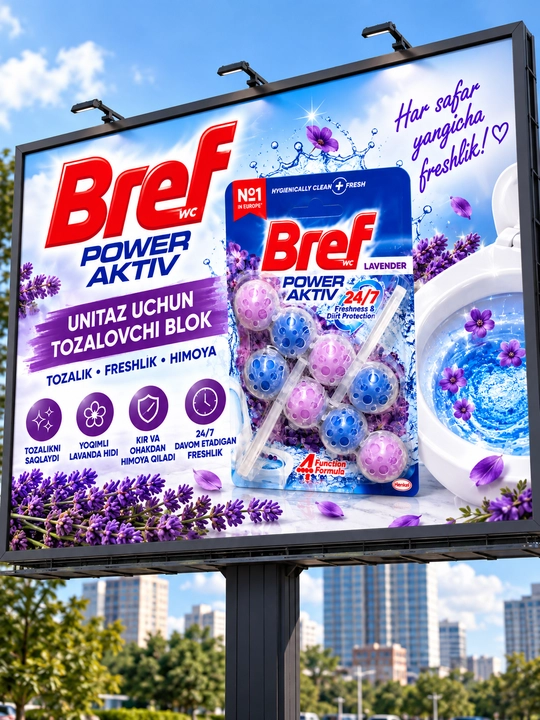 Bref Power Aktiv Classic —Dezinfeksiya va xushbo'ylashtirish uchun unitaz chetiga