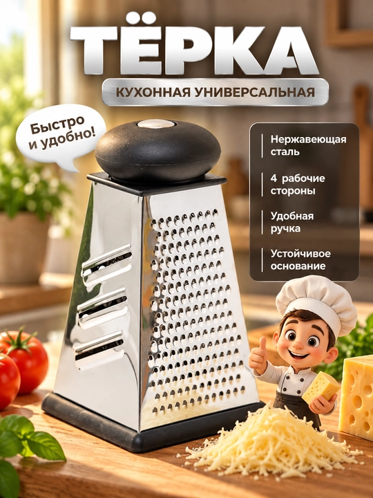 Кухонная тёрка, терка, тёрка для кухни, четырехсторонняя терка, 4 сторонняя терка - 