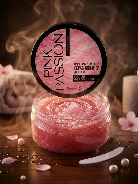 Парфюмированный скраб-шиммер для тела Pink Passion Магия феромонов, 200 г