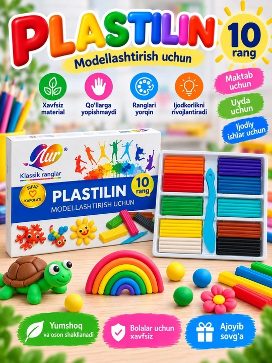 Bolalar uchun rangli plastilin, modellashtirish va ijodkorlik uchun, 6–24 rang