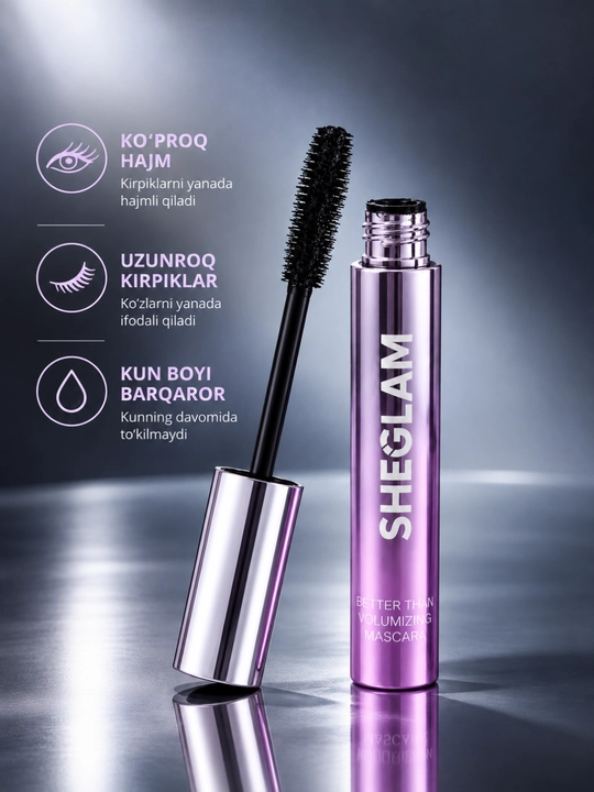 Удлиняющая чёрная тушь для ресниц SHEGLAM