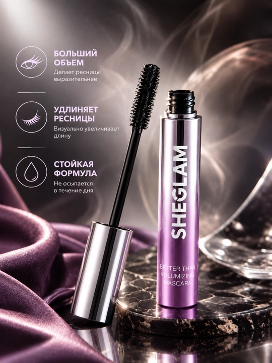 Удлиняющая чёрная тушь для ресниц SHEGLAM - 