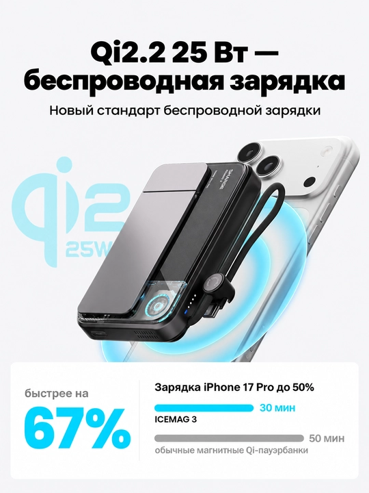 Magnitli powerbank SHARGE ICEMAG 3, 10000 mAh, Qi2 25 W, USB-C 35 W