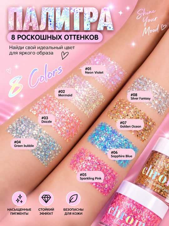 Блестки для лица, тела, волос, глиттер гель для макияжа, шиммер