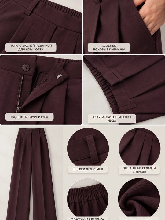 Ayollar klasik keng shim palazzo bordo klassik shim M   L  XL