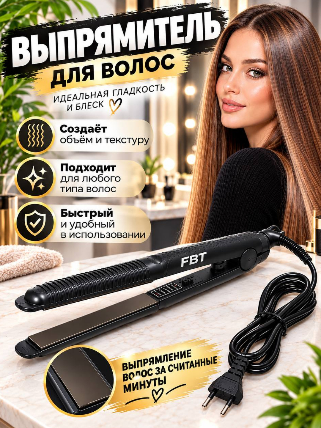 Профессиональный утюжок для волос, выпрямитель, гофре