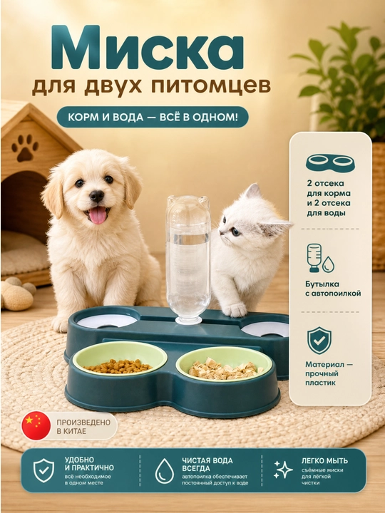 Mushuklar va kuchuklar uchu ikkitali ovqat idish - 