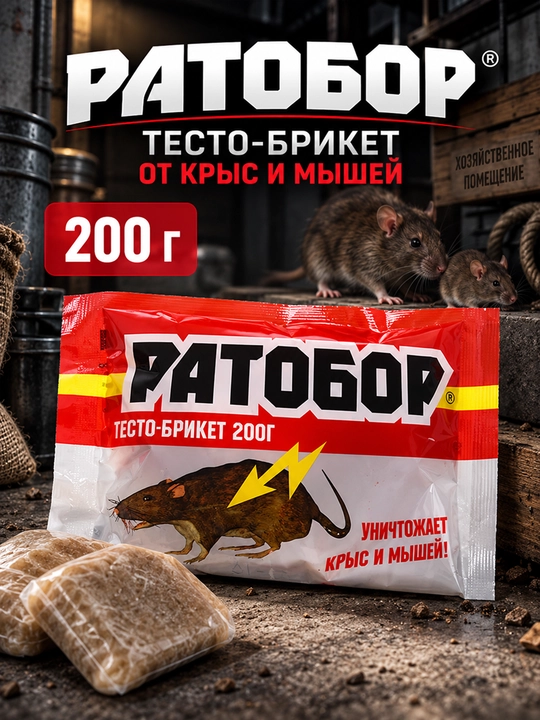 Ратобор Тесто-брикет, 200 г — средство против крыс и мышей - 