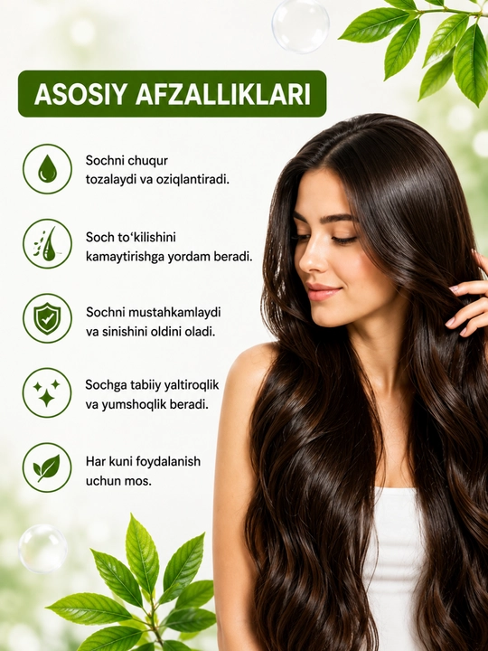 ERSAG Bio shampuni 300 ml - sochlarni parvarishlash, yaltiratish va mustahkamlash uchun