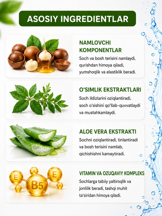ERSAG Bio shampuni 300 ml - sochlarni parvarishlash, yaltiratish va mustahkamlash uchun