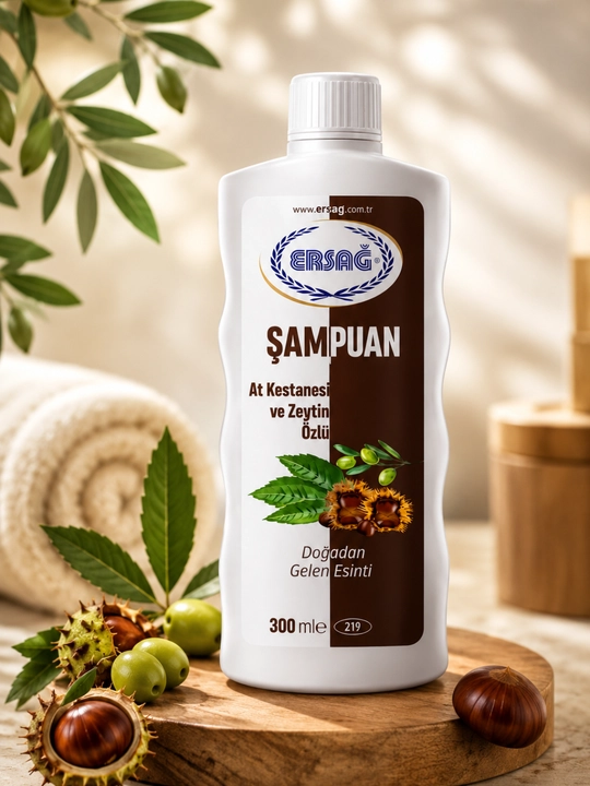 ERSAG Kashtan va Zaytunli Shampun 300 ml – Soch Parvarishi va Mustahkamlovchi Shampun