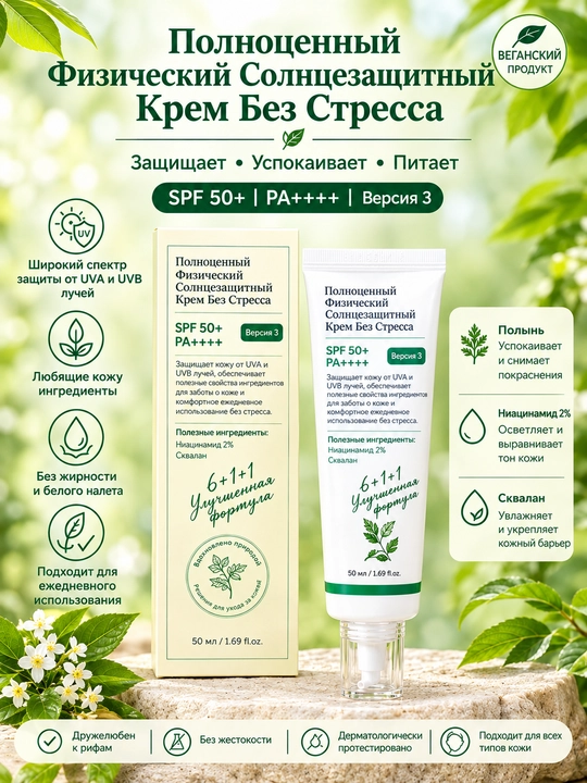 SPF 50+ quyoshdan himoya kremi, terini quyosh nurlaridan himoya qilish uchun, 50 ml - 