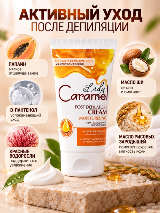 Крем после депиляции Lady Caramel Увлажняющий, замедляющий рост волос,  150 мл
