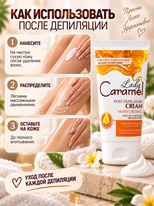 Крем после депиляции Lady Caramel Увлажняющий, замедляющий рост волос,  150 мл