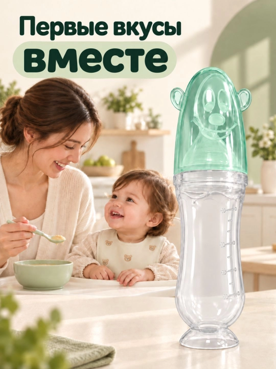 Детский дозатор-ложка из мягкого силикона, 90 мл с делениями, присоска на дне
