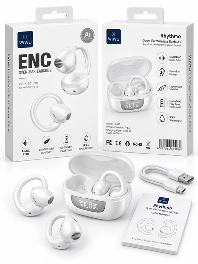 WiWU simsiz quloqchin Bluetooth, ENC, 4 mikrofon, ACS va 56 soatgacha