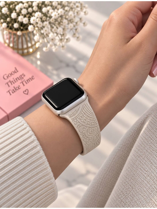 Бежевый силиконовый ремешок с узором для Apple Watch 38/40/41 и 42/44/45/46/49 мм - 