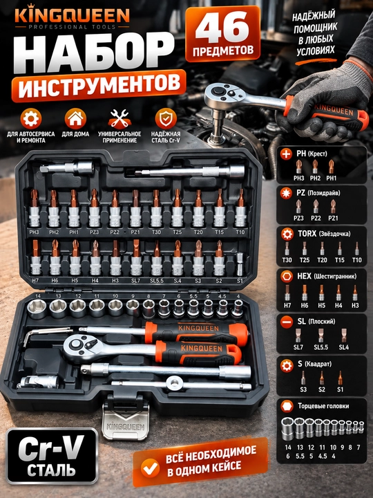 Bosh kalitlar to’plami treshyotkali 1/4" – professional instrument (46 dona)