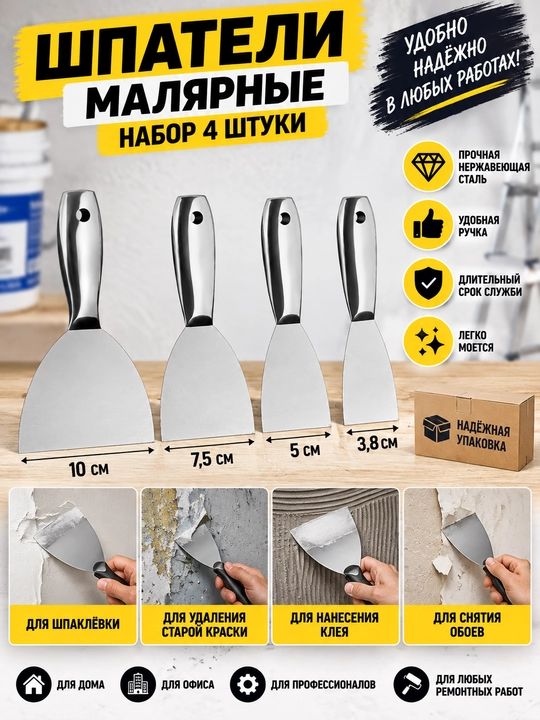 Metall shpatel zanglamaydigan po‘latdan, ergonomik tutqichli
