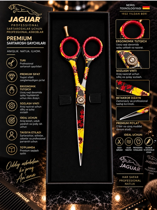 JAGUAR Professional premium sartaroshlik qaychisi, original, keys bilan