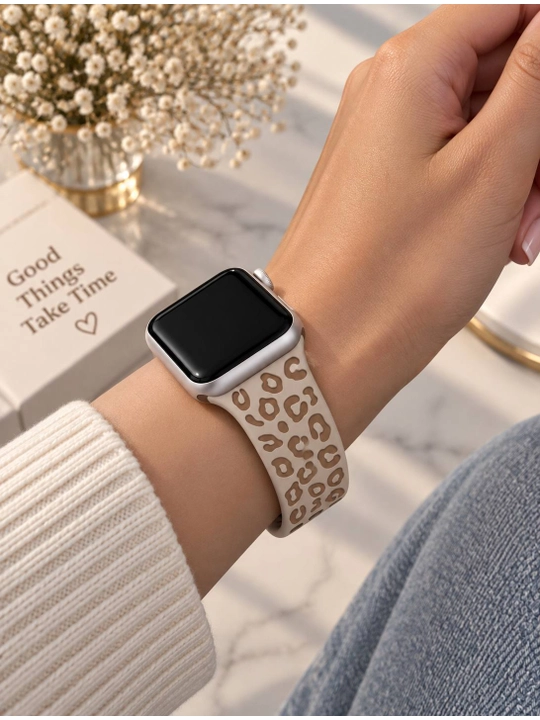 Ремешок для Apple Watch, бежевый, силикон, леопардовый узор, 38/40/41 и 42/44/45/46/49 мм - 