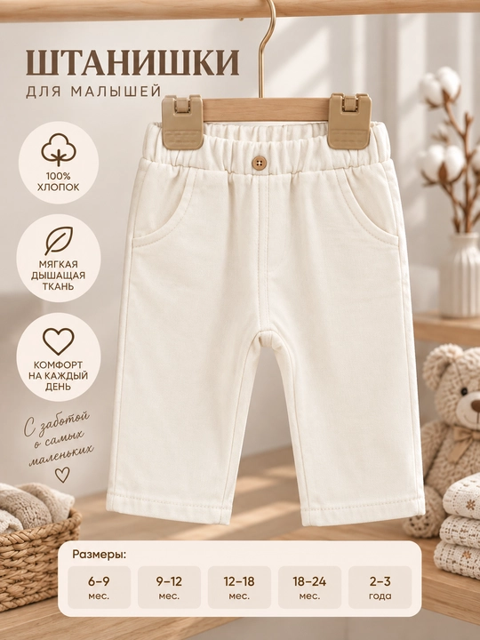 Брюки Tiffany Baby из хлопка, с эластичным поясом и карманами, 7 цветов - 
