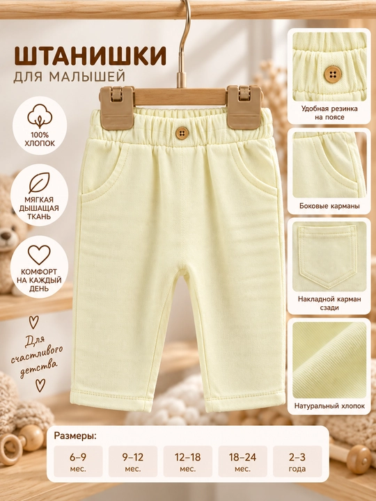 Брюки Tiffany Baby из хлопка, с эластичным поясом и карманами, 7 цветов - 