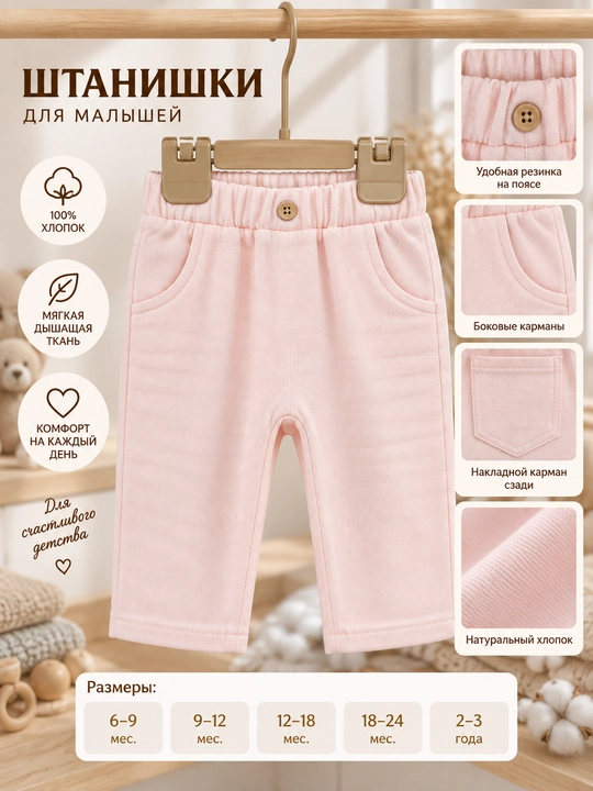 Брюки Tiffany Baby из хлопка, с эластичным поясом и карманами, 7 цветов - 