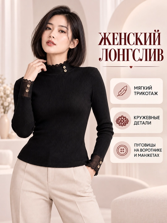 Женский лонгслив с декоративными пуговицами