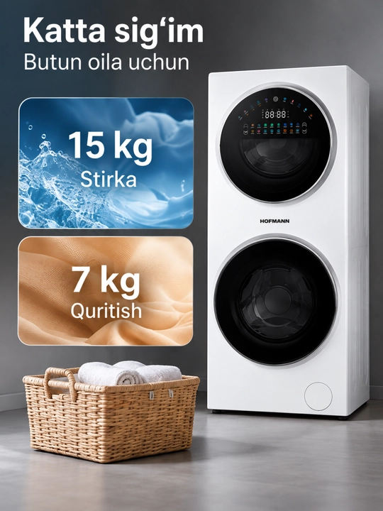 Hofmann WM1514D7WH/HF kir yuvish va quritish mashinasi, 15/7 kg, 1400 ayl/min